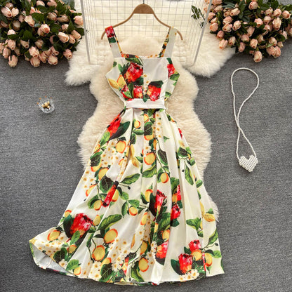 Vacation Style Print Suspender Dress Women Summer Dress