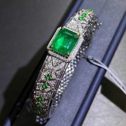 Micro-inlaid Diamond Emerald Bracelet Two-tone