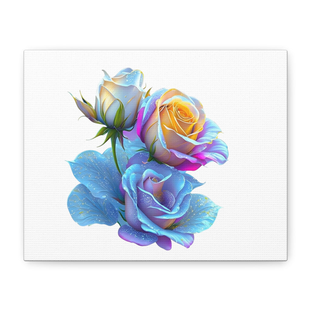 Elegant Blue & Gold Rose Matte Canvas Art - Stretched Wall Decor