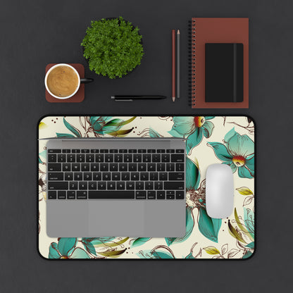 Stylish Floral Desk Mat with Birds - Office Decor, Gift for Nature Lovers, Study Accessory, Computer Mouse Pad, Home Workspace