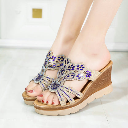 Hollow rhinestone female sandals and slippers