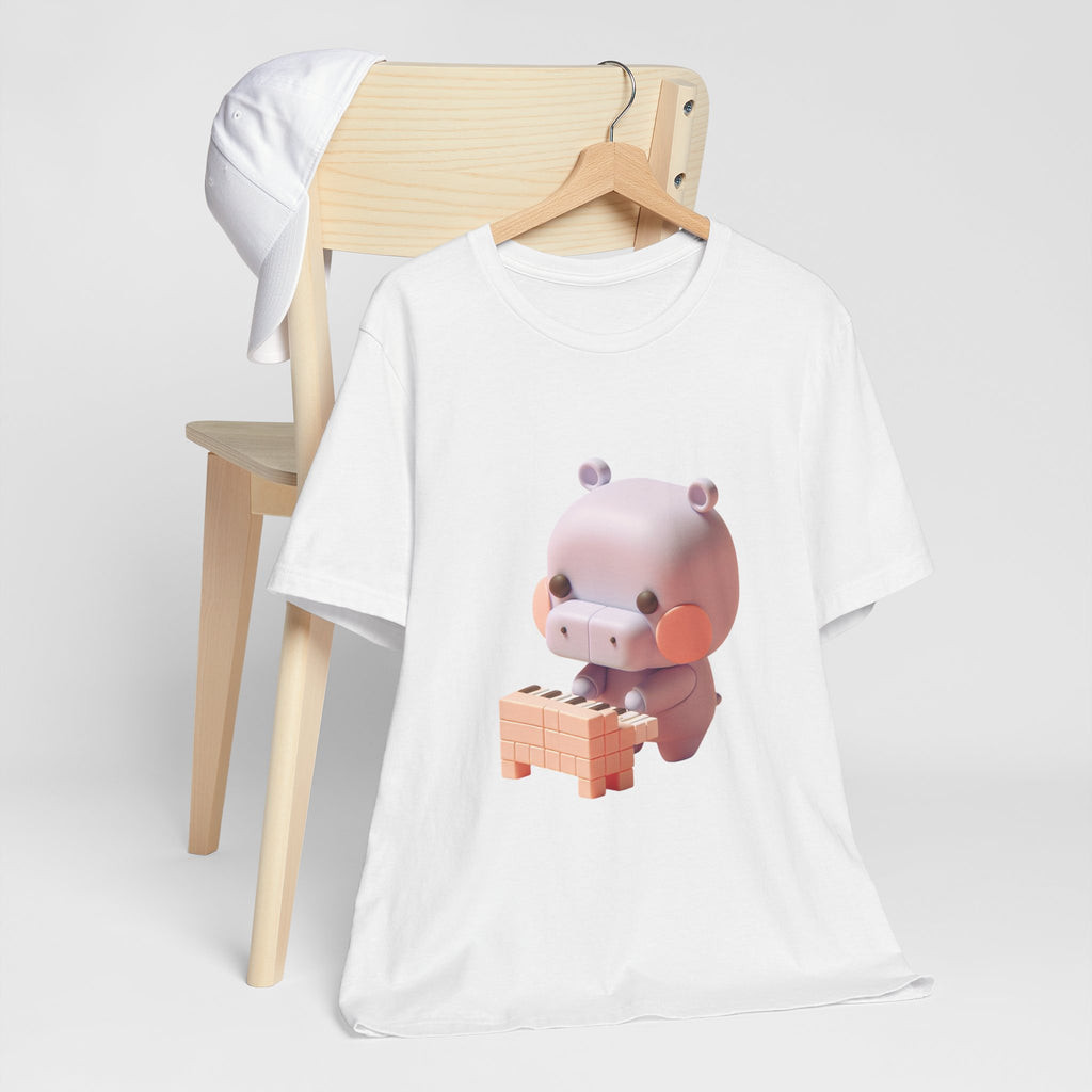 Cute Hippo Playing Piano Unisex Tee - Perfect for Animal Lovers & Music Enthusiasts