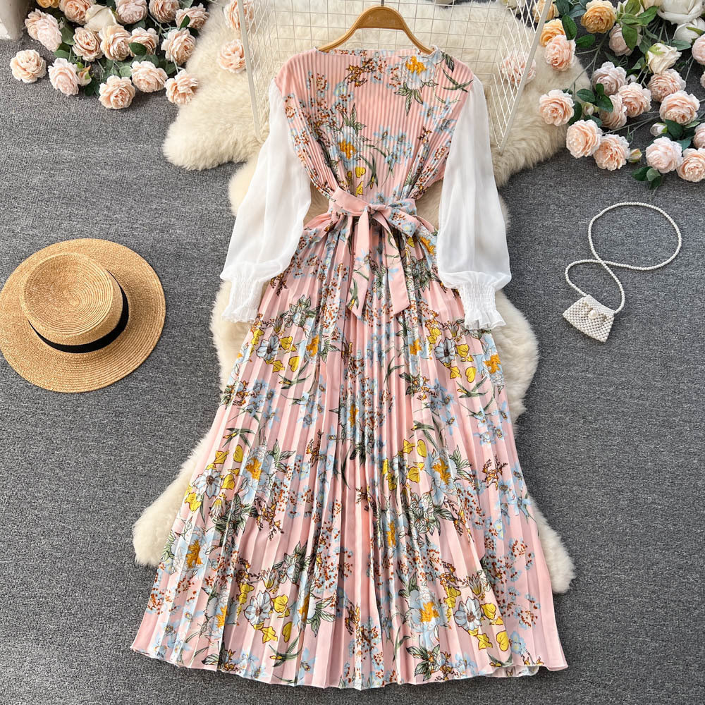 Dress Women's Lace-up Floral Pattern