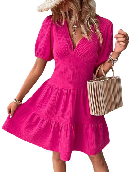 European And American Summer Solid Color Slim Fitting Dress