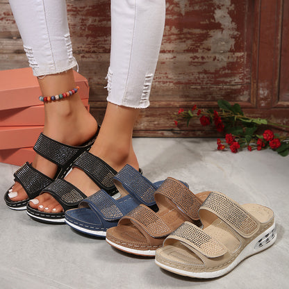 Wedges Sandals Summer Casual Rhinestone Slides