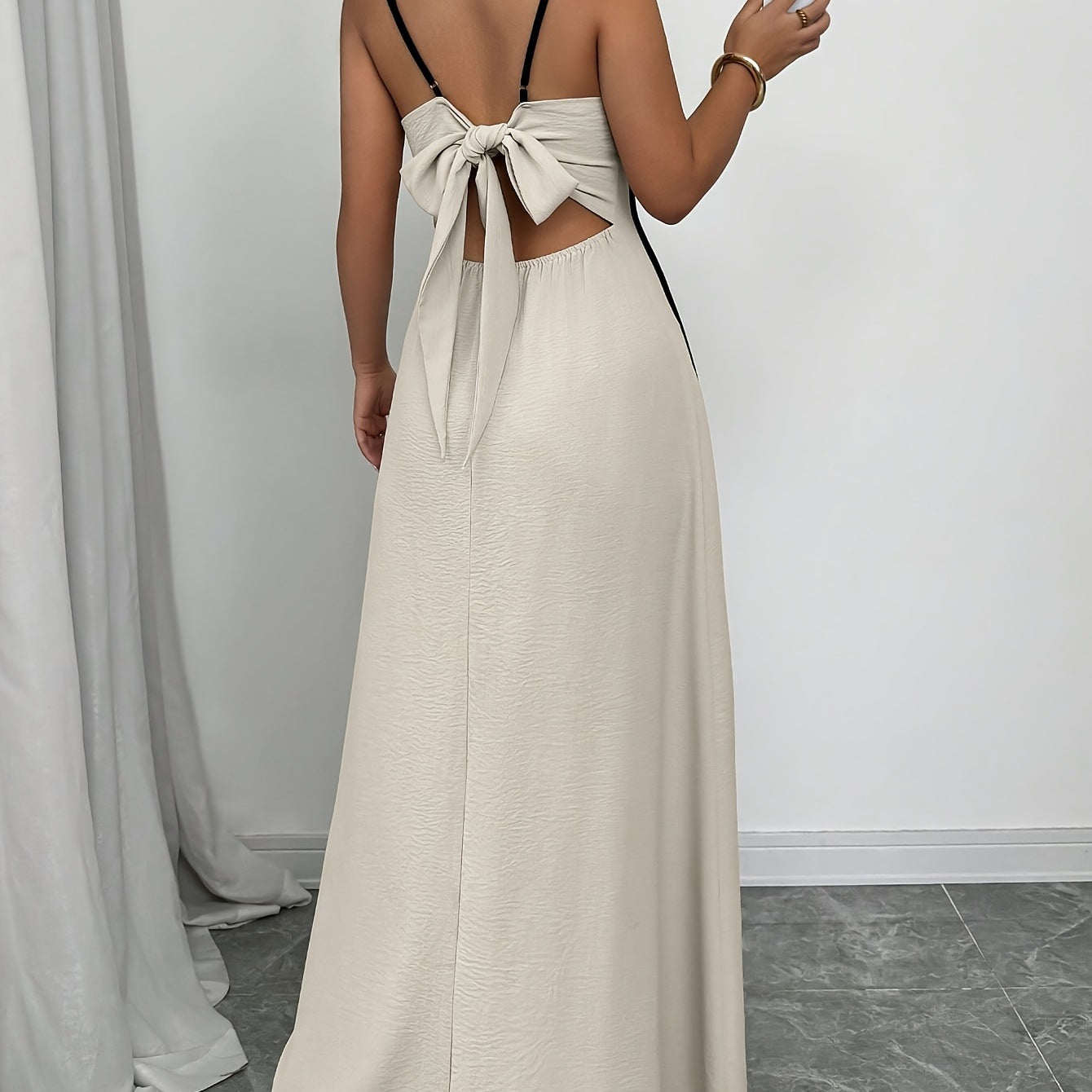Women's Spaghetti-Strap Backless Colorblock Slip Dress
