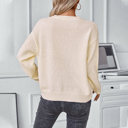 Solid Color Hollow-out Pullover Autumn Winter Retro Knitwear Sweater