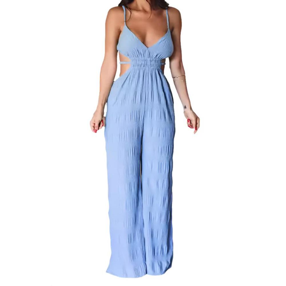 Backless Sling Texture Women's Sleeveless Jumpsuit