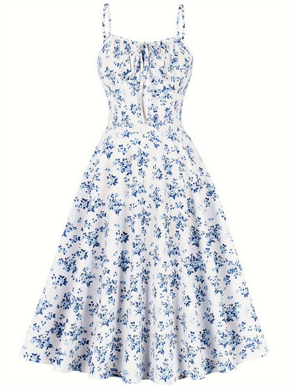 Womens Elegant Floral Print Slip-Neckline Casual Dress
