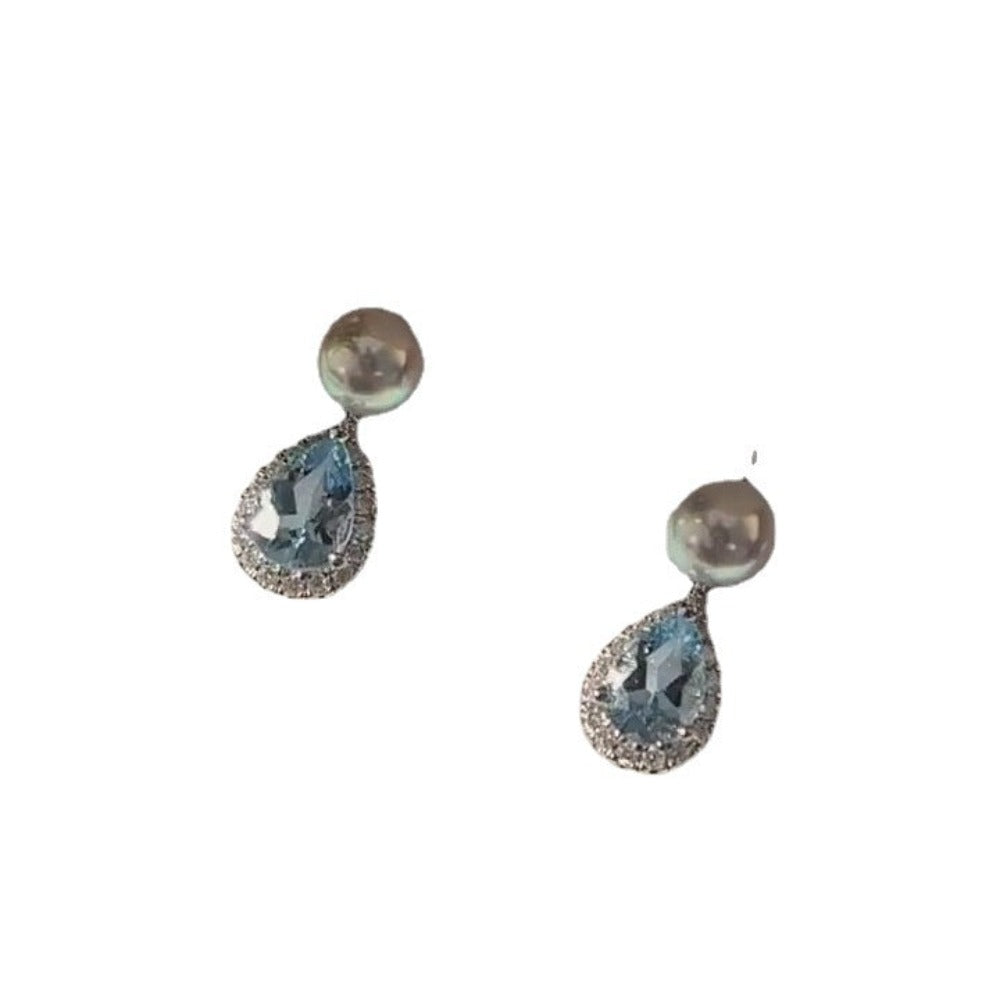 Sterling Silver Diamond Pearl Earrings for Women