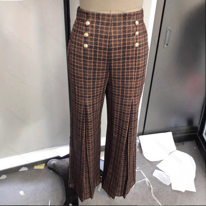 Spring Summer Chic Commuter High-Waisted Versatile Plaid Striped Retro Pants