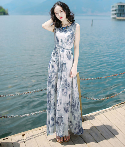 Women's Printed Sleeveless Bohemian Long Dress