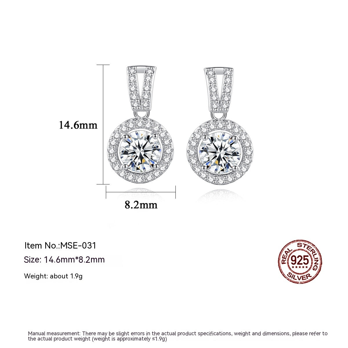 Moissanite Earrings S925 Sterling Silver Stud Earrings