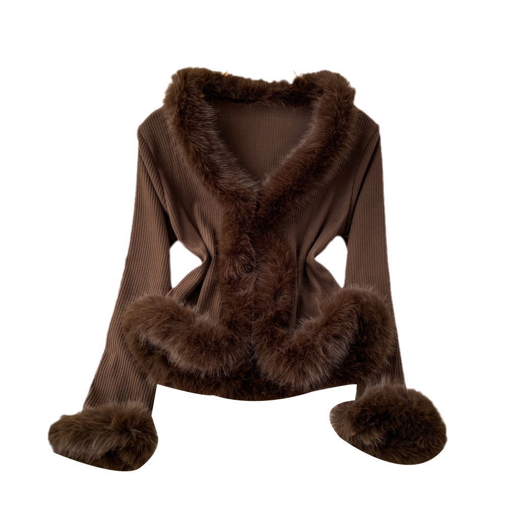V-neck Stitching Bell Sleeve Slim Slimming And Simple Sweater