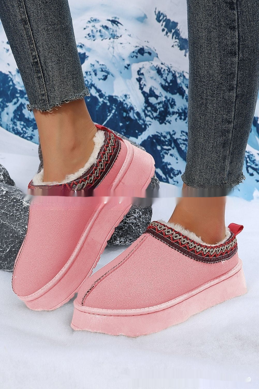 Women's Snow Boots Winter Fleece-lined Warm Slugged Bottom Heel-free Toe Cap Fluffy Cotton Shoes