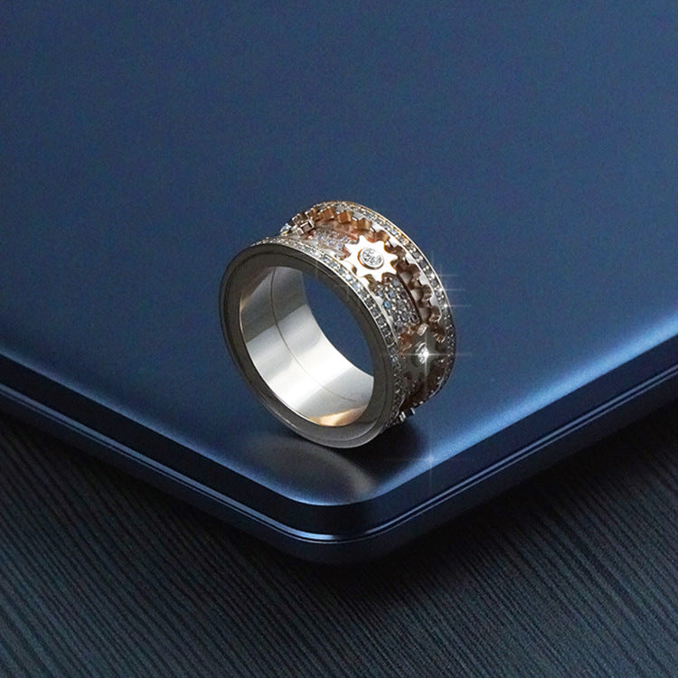 Inlaid stone inlaid with gypsophila diamond gear rotating men and women vibrato the same ring