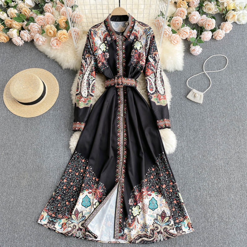 Design Niche Print Slim Mid-length Dress