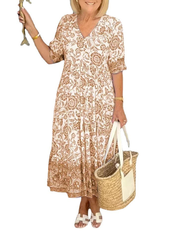 Long Floral Tie Dyed Printed Dress