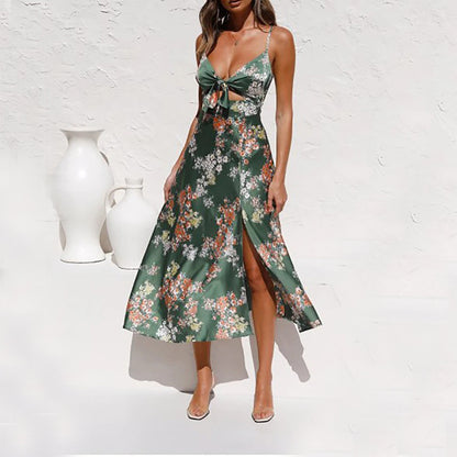 Flower Dress With Hollow Bowknot Design Ins Fashion Sleeveless