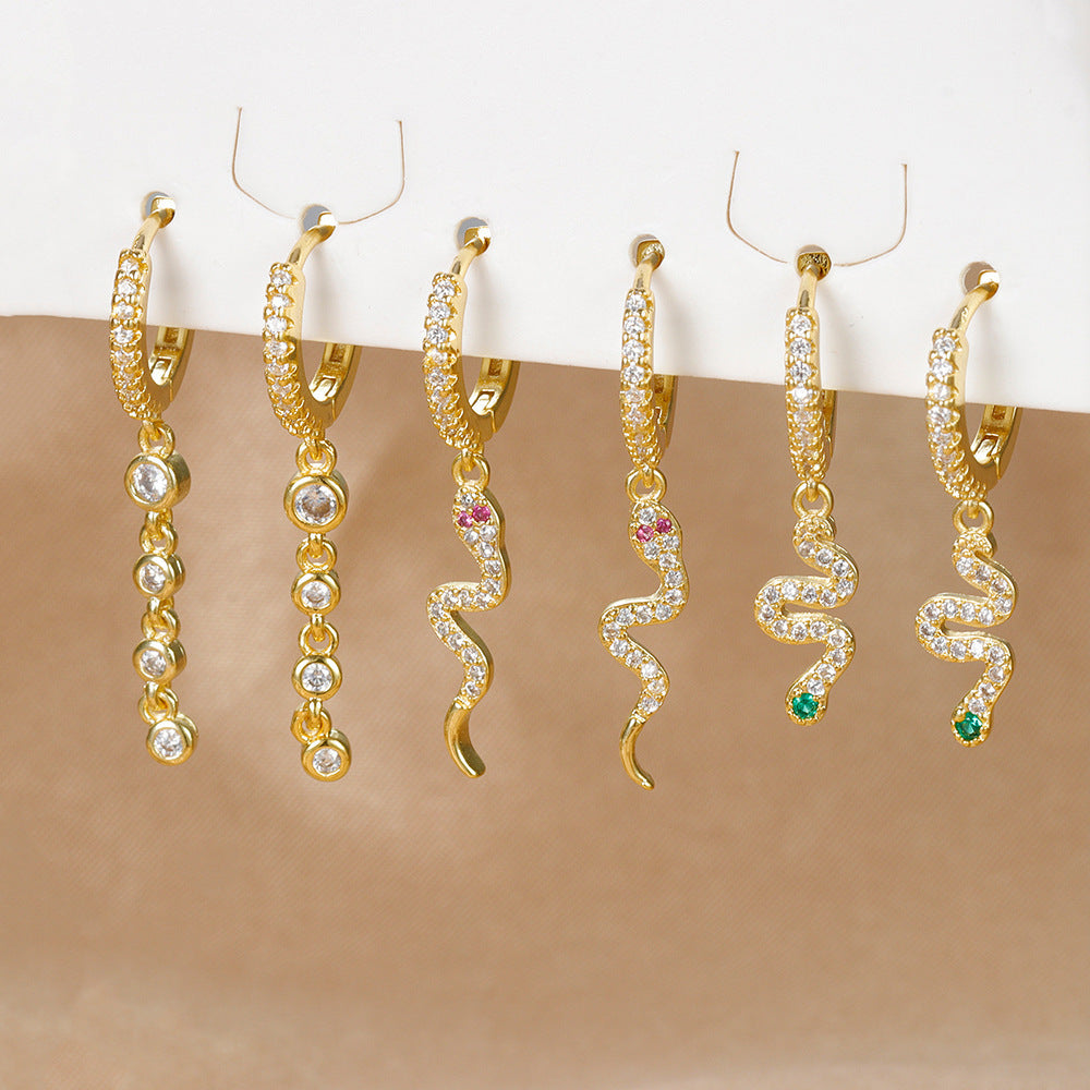 Red And Green Eyes Snake Cone Eardrops Earrings