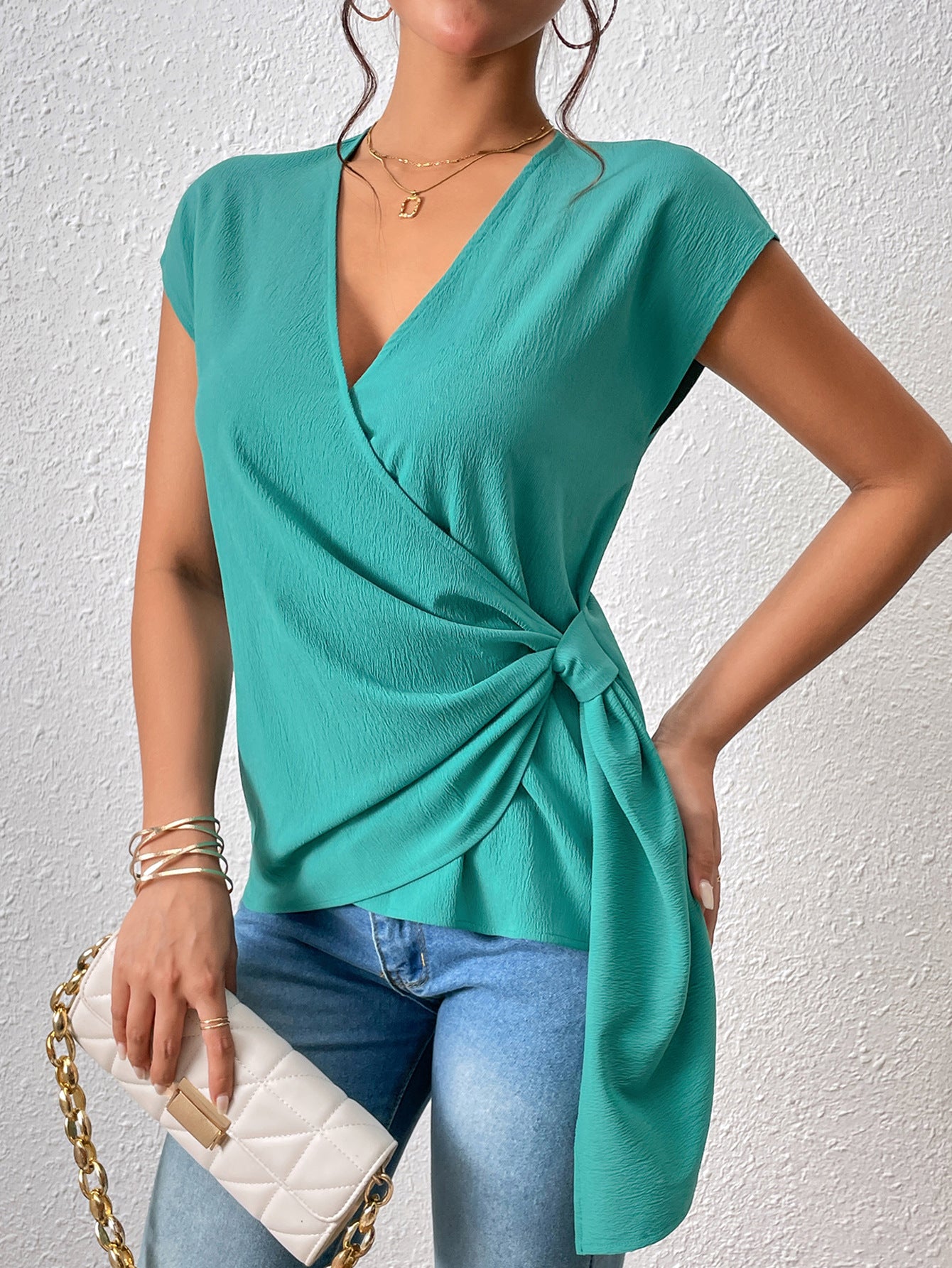 European American Summer New V-neck Irregular Short Sleeve