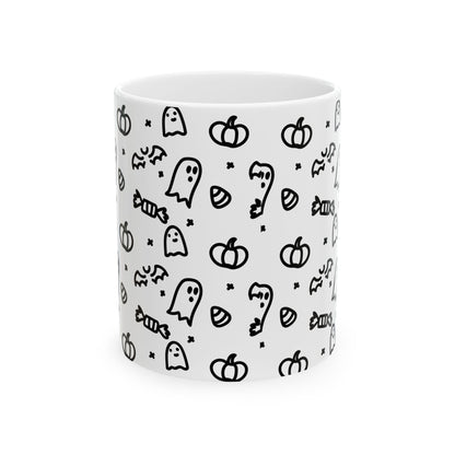 Halloween-Themed Ceramic Mug, Ghosts and Pumpkins, Seasonal Mug for Fall, Perfect for Halloween Decor, Gift for Spooky Season