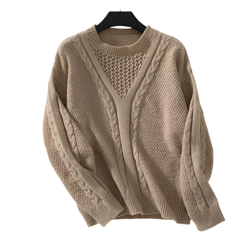 Solid Color Hollow-out Pullover Autumn Winter Retro Knitwear Sweater