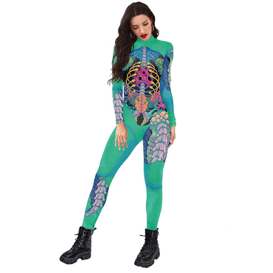 Women's Human Skeleton Digital Printing Jumpsuits For Performance