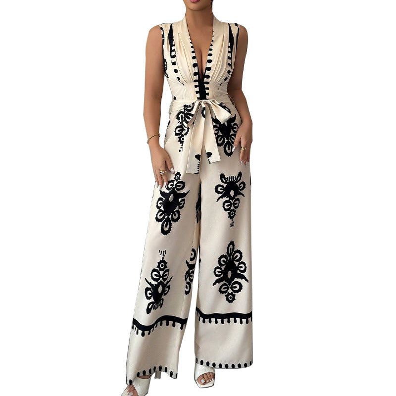 Sleeveless Waistband Jumpsuit For Women