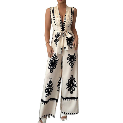 Sleeveless Waistband Jumpsuit For Women