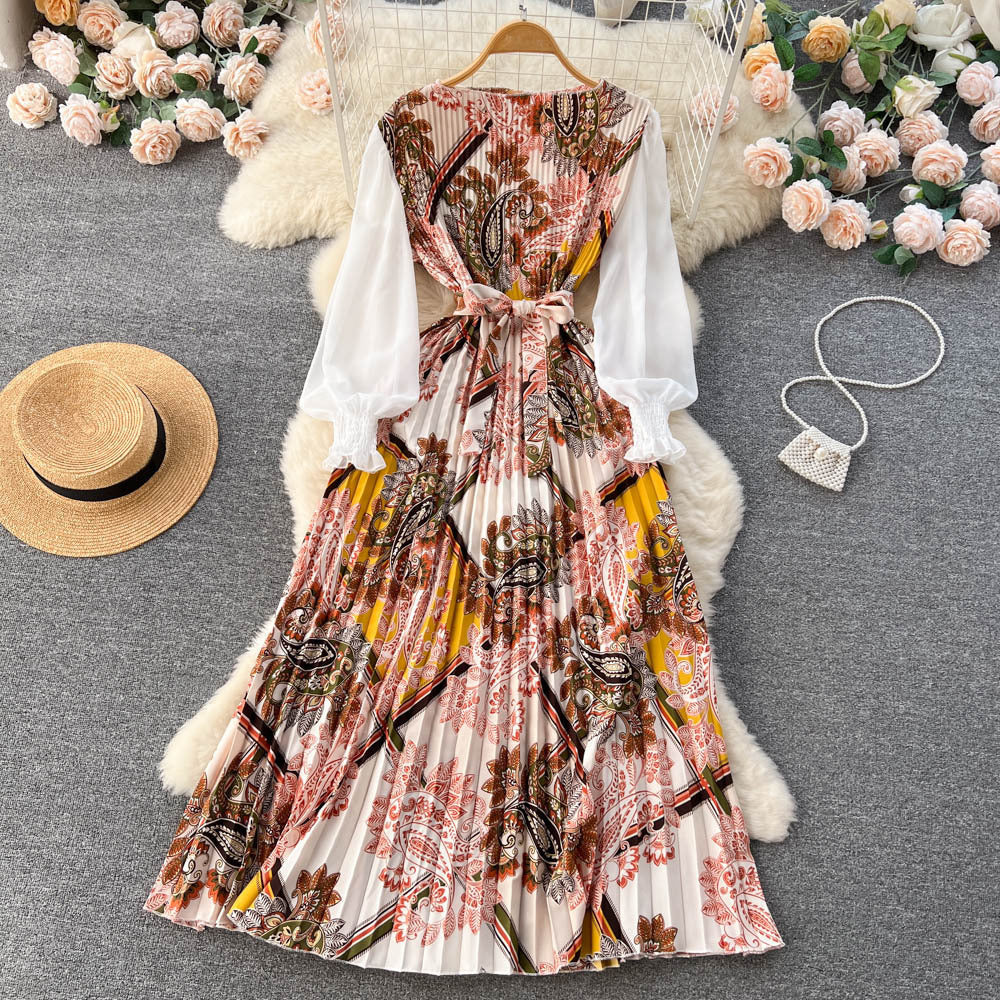 Dress Women's Lace-up Floral Pattern