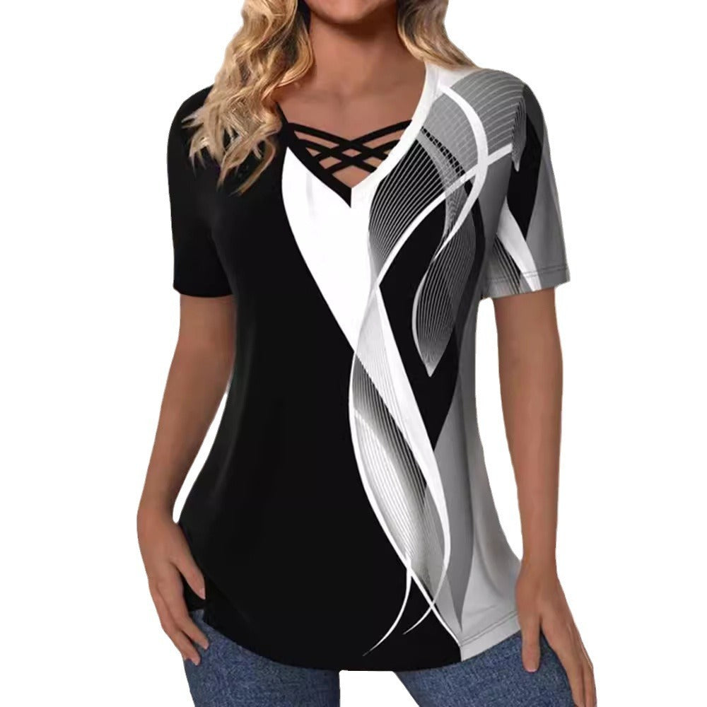 V-neck Short-sleeved Top For Women