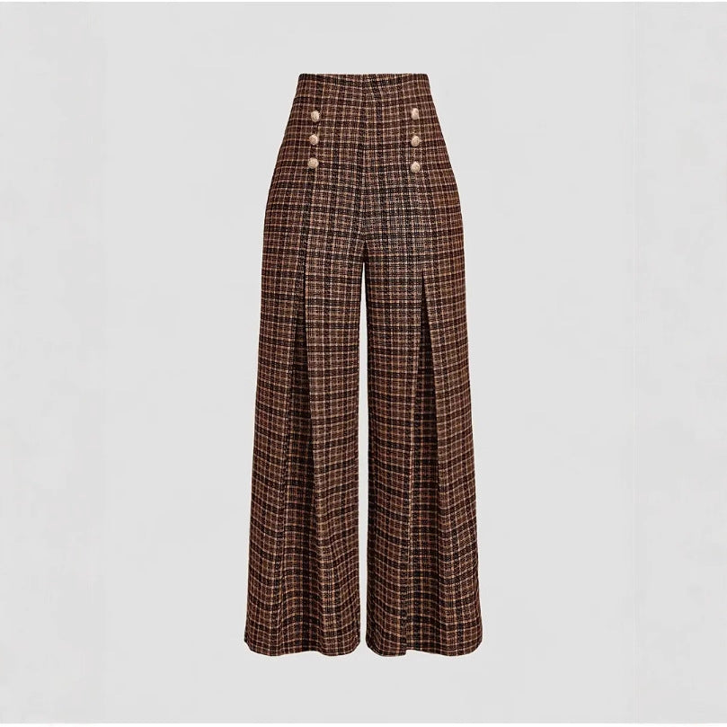 Spring Summer Chic Commuter High-Waisted Versatile Plaid Striped Retro Pants