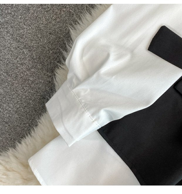 Women's Sleeve Waist Shirt Tie Lapel Dress