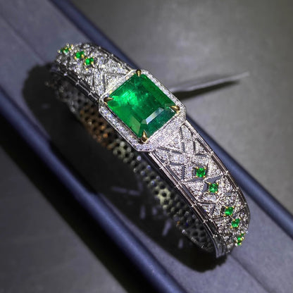 Micro-inlaid Diamond Emerald Bracelet Two-tone