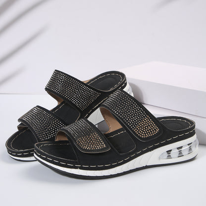 Wedges Sandals Summer Casual Rhinestone Slides