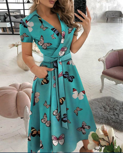 Fashion Long Sleeve V-neck Dress