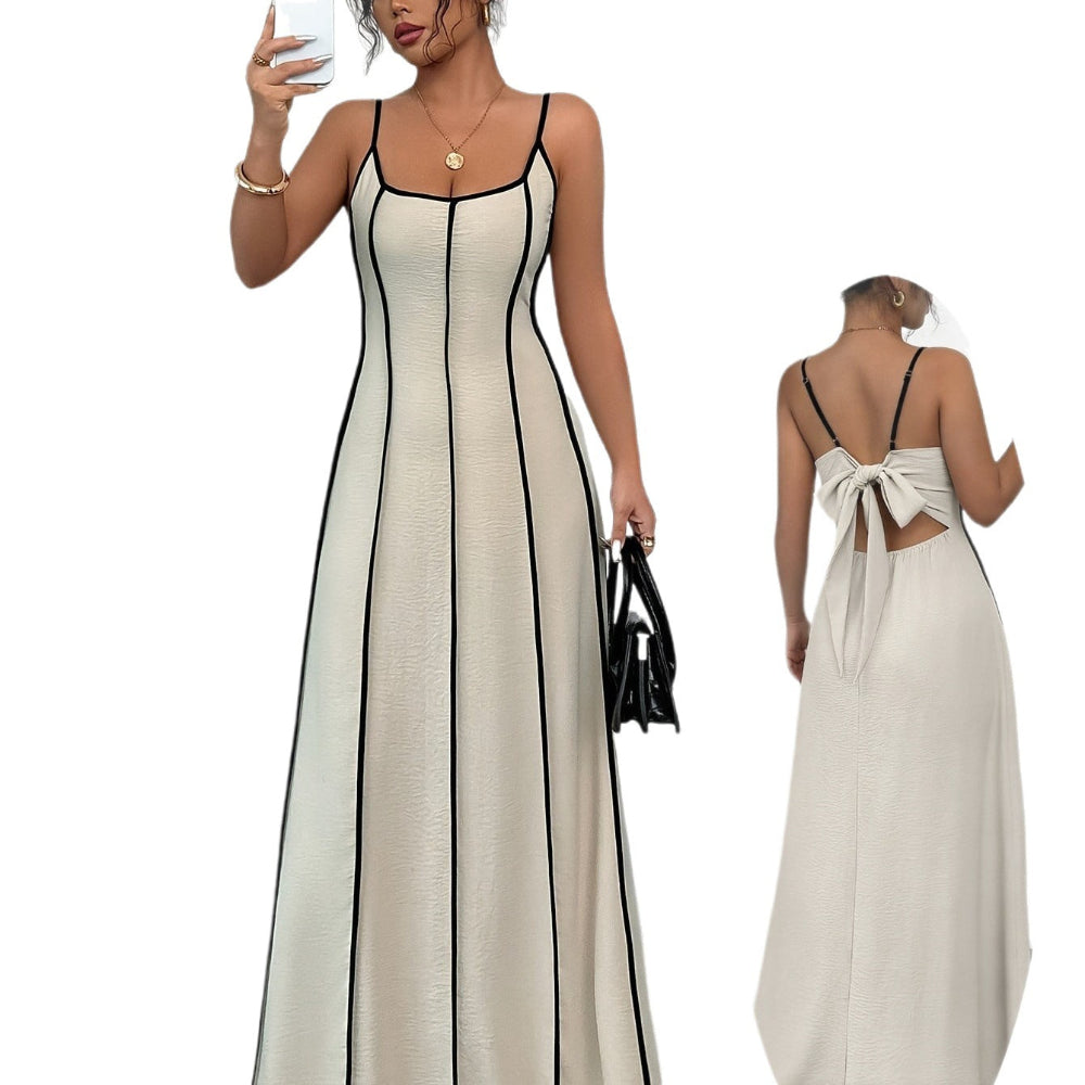 Women's Spaghetti-Strap Backless Colorblock Slip Dress