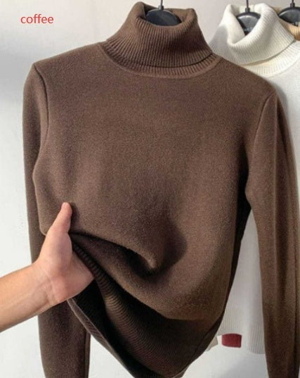 Fleece Turtle Neck Sweater Winter Warm Elegant Thick Knitted Pullover Tops Women's Clothing
