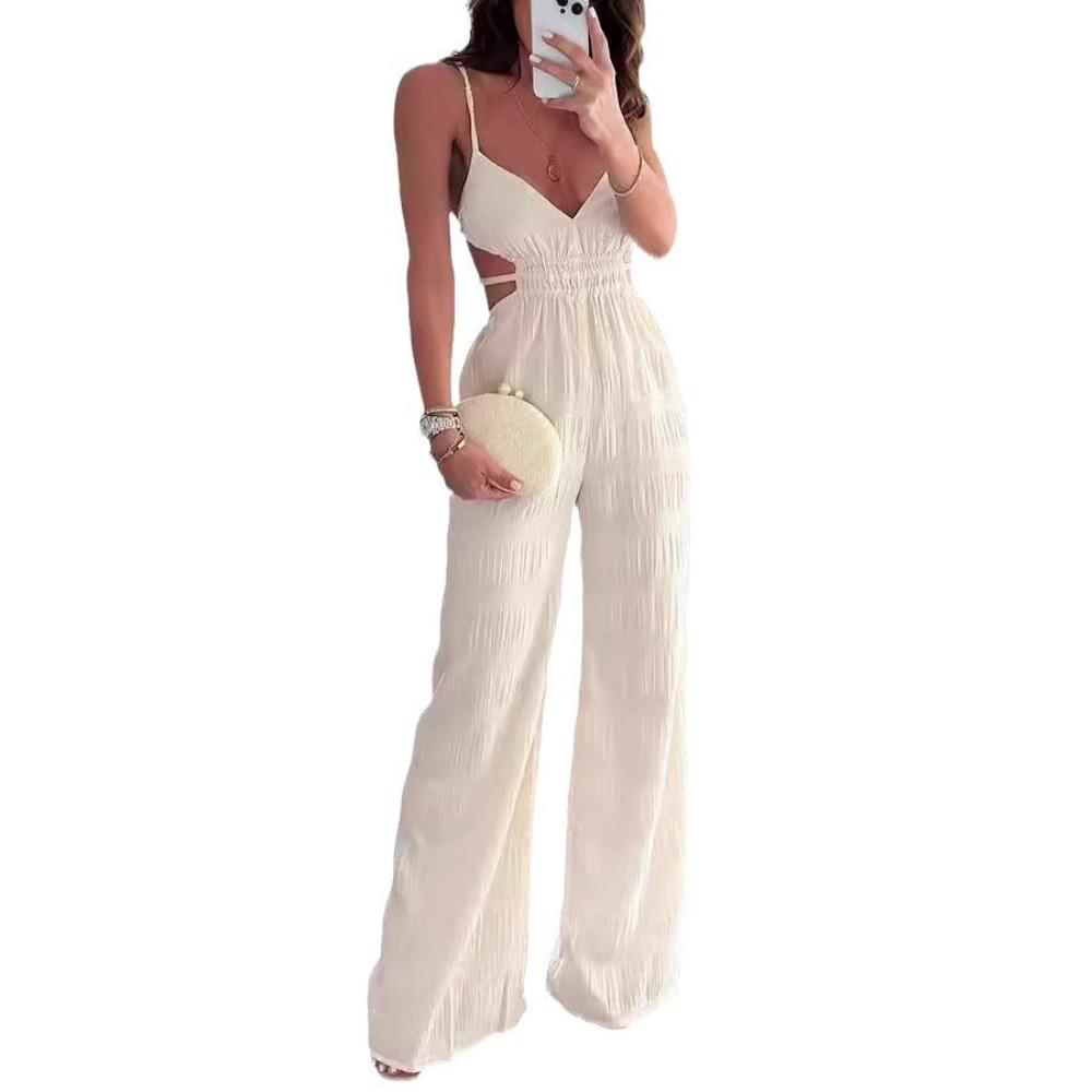 Backless Sling Texture Women's Sleeveless Jumpsuit