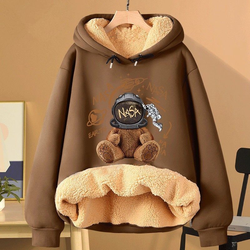 Extra Thick  Hooded Sweatshirt For Women Fleece Lined And Loose Fitting