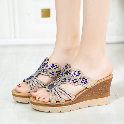 Hollow rhinestone female sandals and slippers