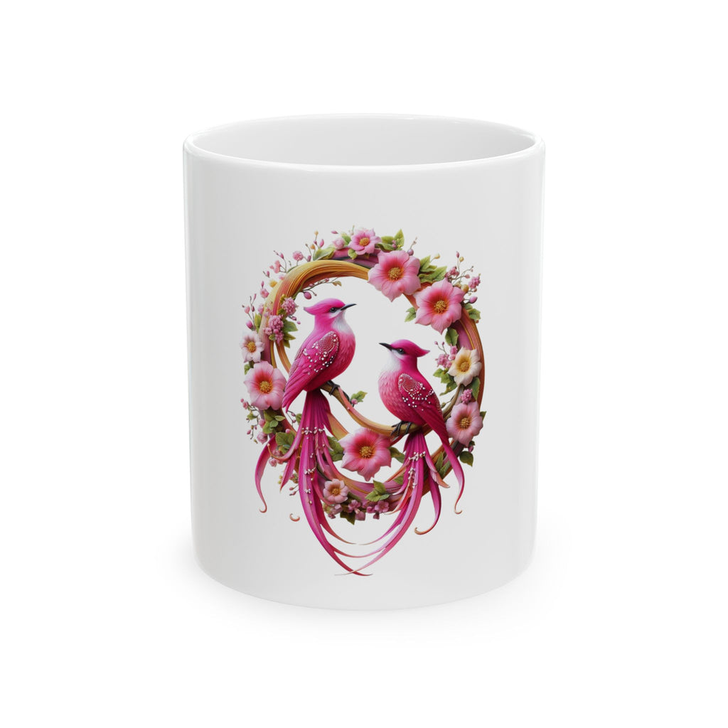 Pink Floral Birds Ceramic Mug | Gift for Bird Lovers, Mother's Day, Tea/Coffee Mug, Home Decor, Birthday Gift