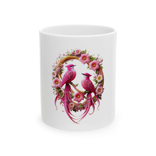 Pink Floral Birds Ceramic Mug | Gift for Bird Lovers, Mother's Day, Tea/Coffee Mug, Home Decor, Birthday Gift