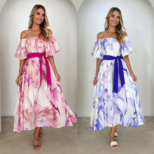 Sleeve Printed Large Swing Dress