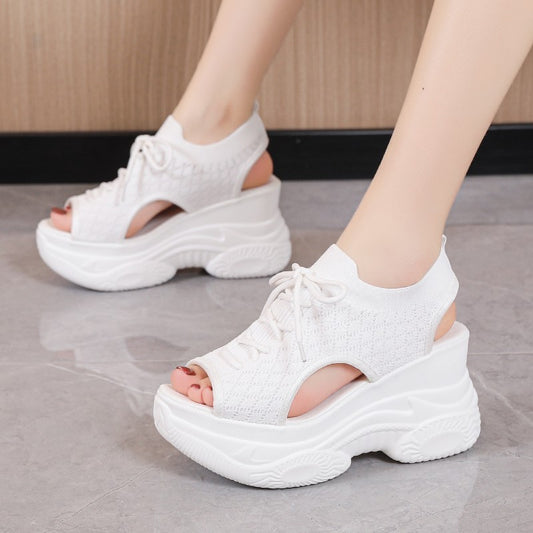 Women's Platform High-heeled Flyknit Wedge Platform Sports Sandals