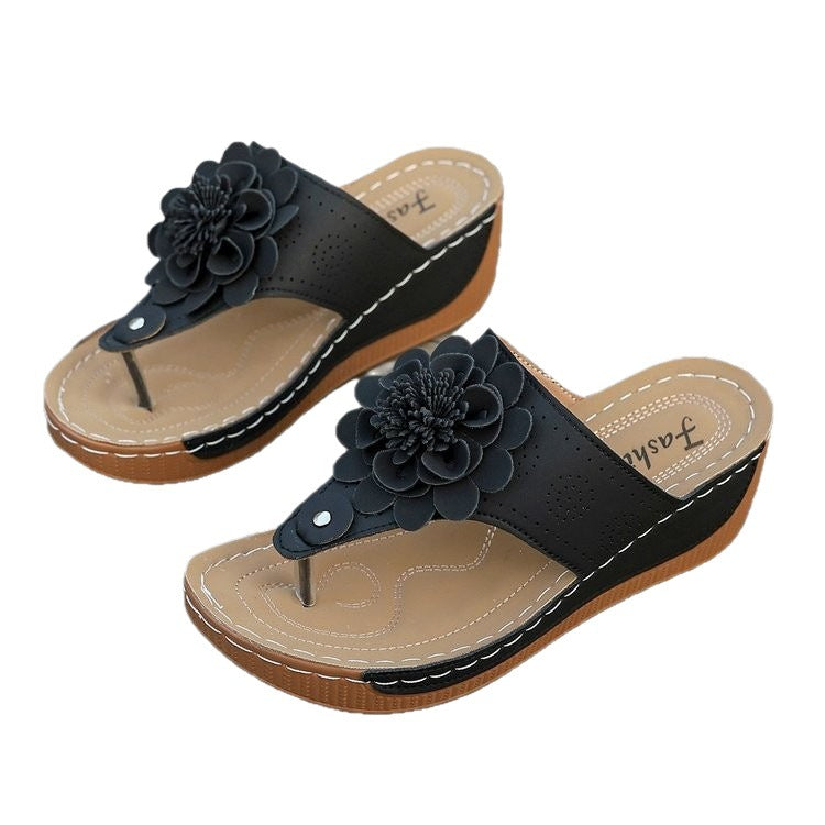 Floral Flip-flops Black