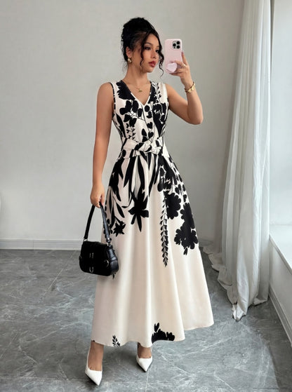 Elegant Printed Midi Dress for Women