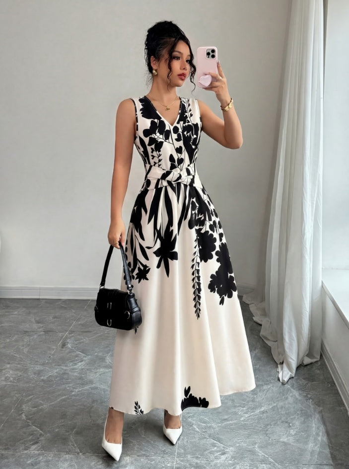 Elegant Printed Midi Dress for Women