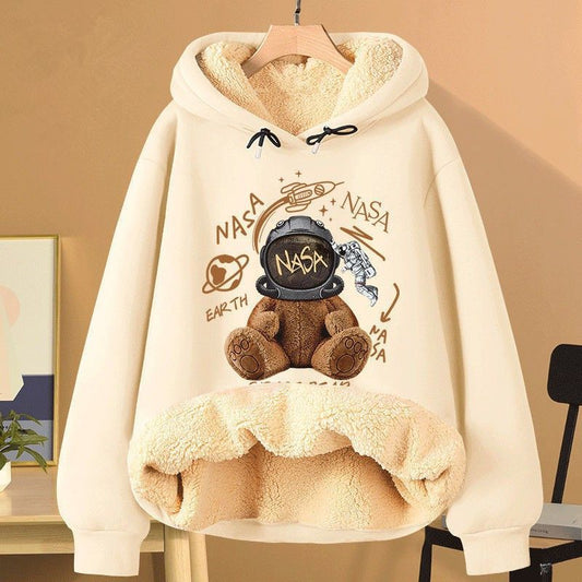 Extra Thick  Hooded Sweatshirt For Women Fleece Lined And Loose Fitting